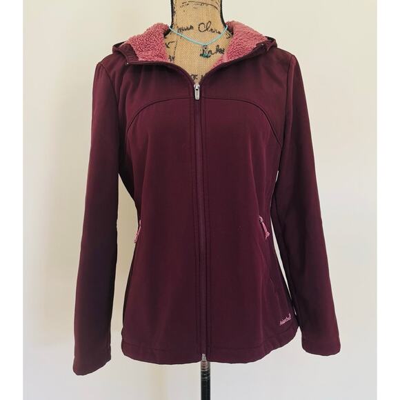 Avalanche Outdoor Amber Fleece Lined Soft Shell Burgundy Purple Hoodie Jacket M - Picture 3 of 11